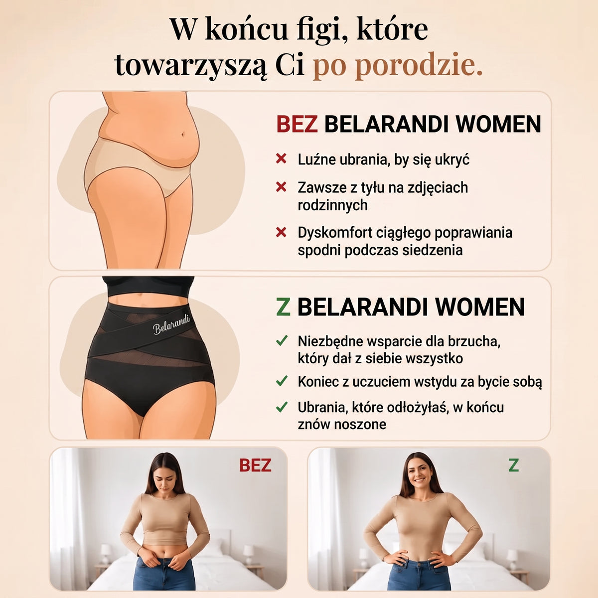 Majtki modelujące po porodzie z krzyżującymi się pasami 360°